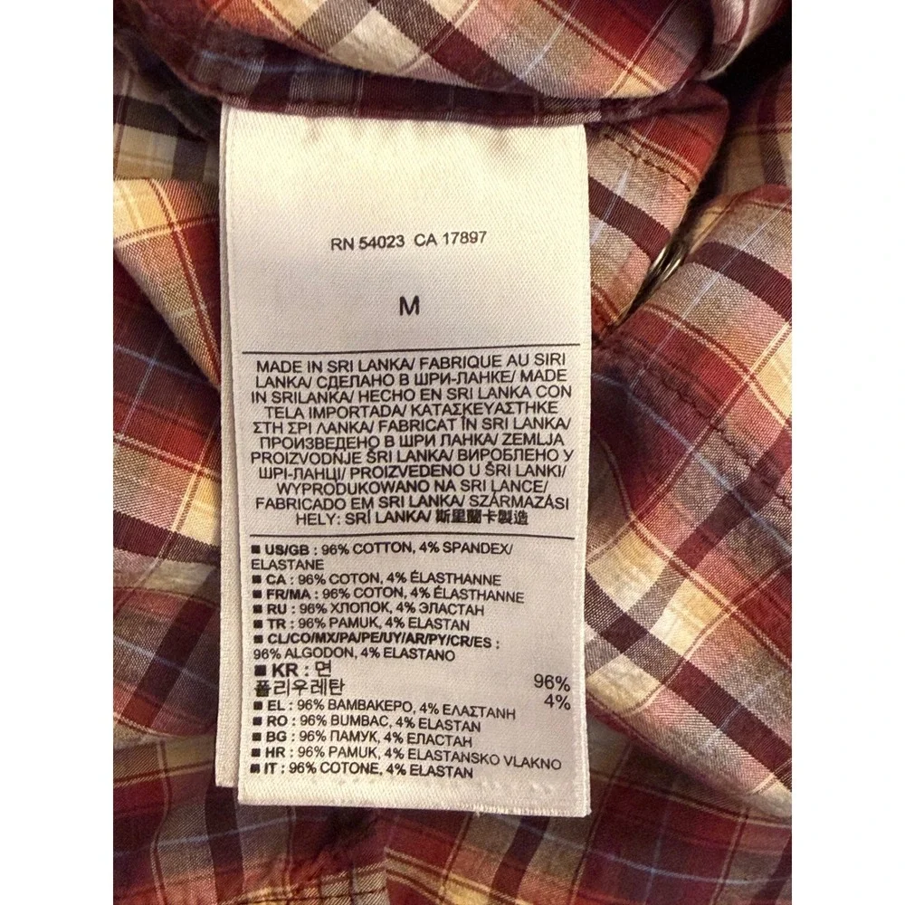Banana Republic Mens Slim Western Shirt M Red Plaid Stretch Pearl Snap Cotton